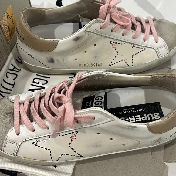 Golden Goose Shoes - Golden goose dotted star with heart pink laces with box